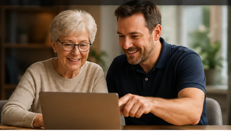 Persönliche Computerhilfe für eine Seniorin zu Hause